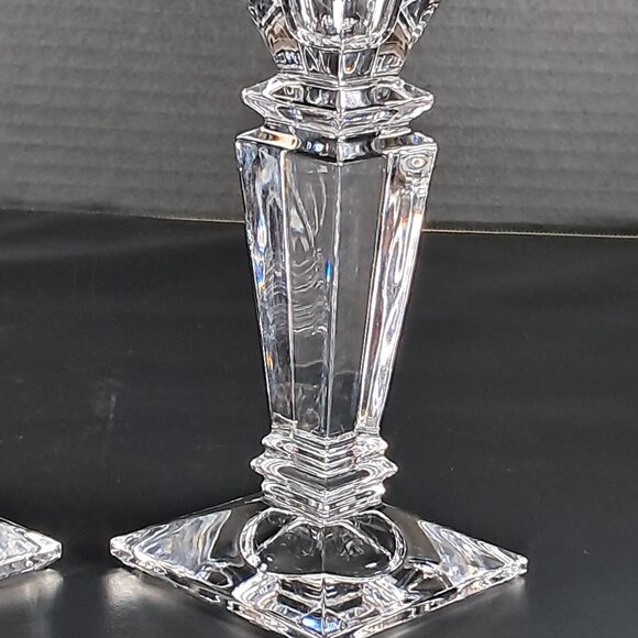 Exquisite Tyrone Irish Hand Cut 24% Crystal Square Pedestal Candlestick Holders - Picture 10 of 12